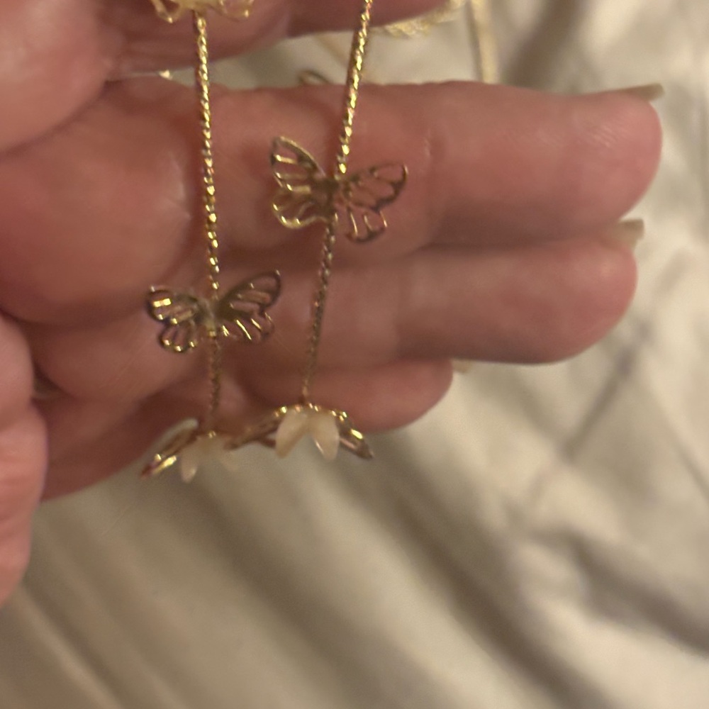 Gold Butterfly Layered Necklace Set with Matching Hoop Earrings - Picture 7 of 8